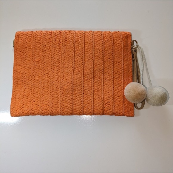 Straw Raffia Crossbody Wristlet Envelope Purse No Brand Orange - Picture 3 of 4
